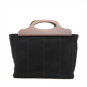 Prada Canvas Wood Handbag Black Canapa